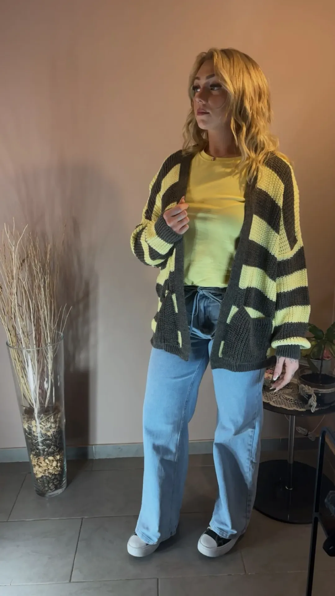Gilet ligné jaune